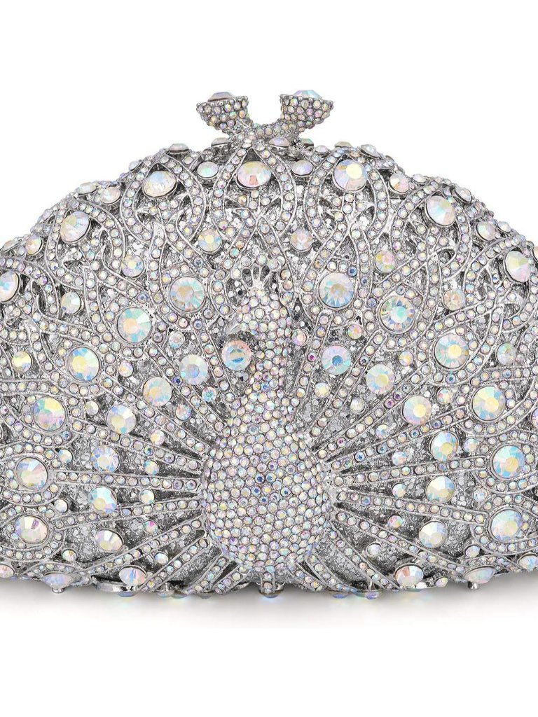 Peacock Luxury Rhinestone Crystal Evening Clutch Bag Sparkly Bride Wedding Party